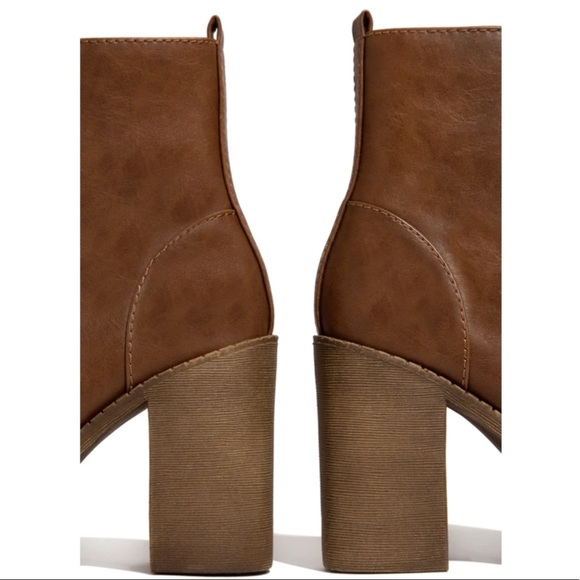 Tan Lace Up High Chunky Heel Combat Boots - Picture 6 of 11